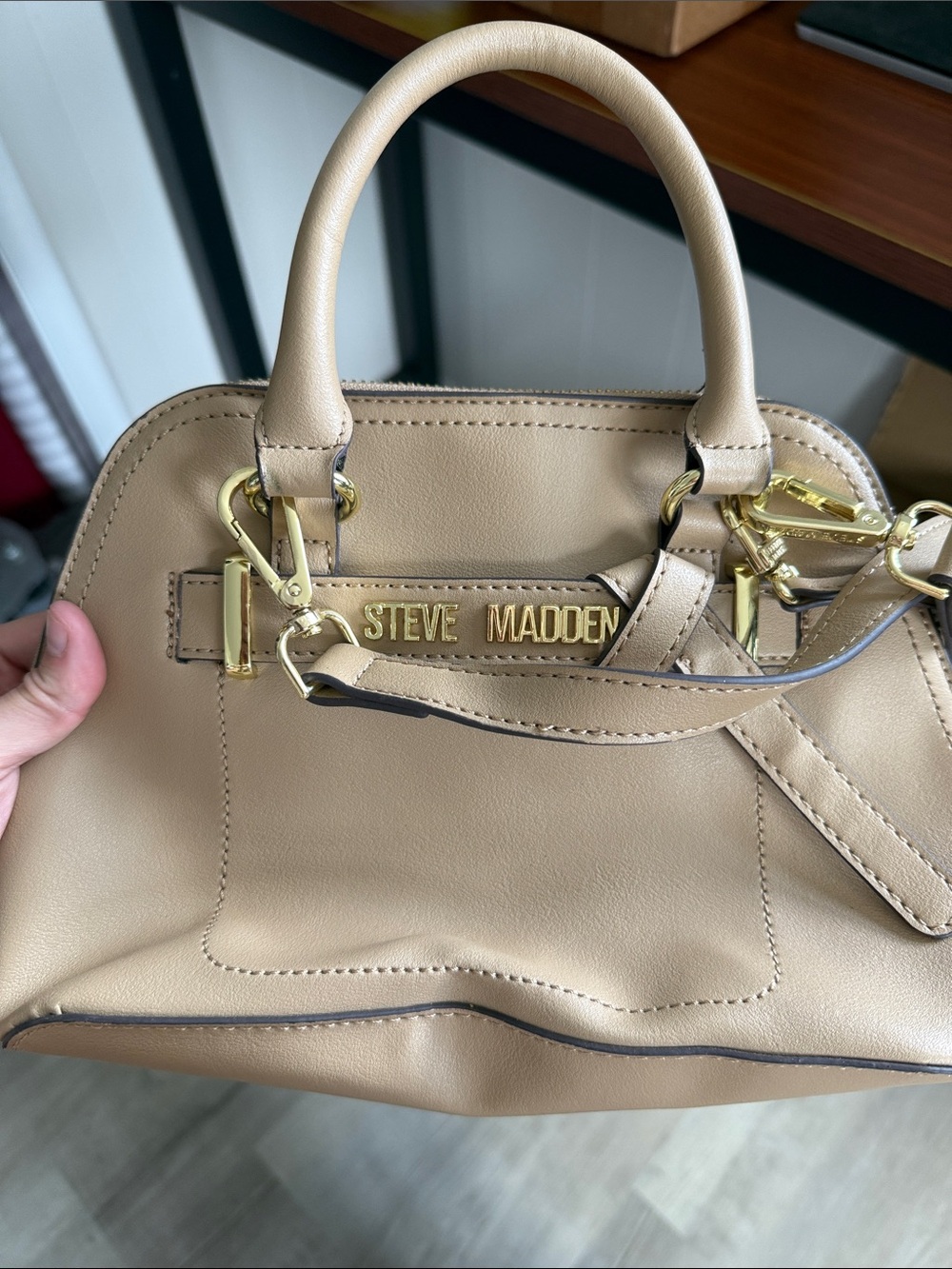Steve Madden Beige Dome Satchel with Gold Hardware